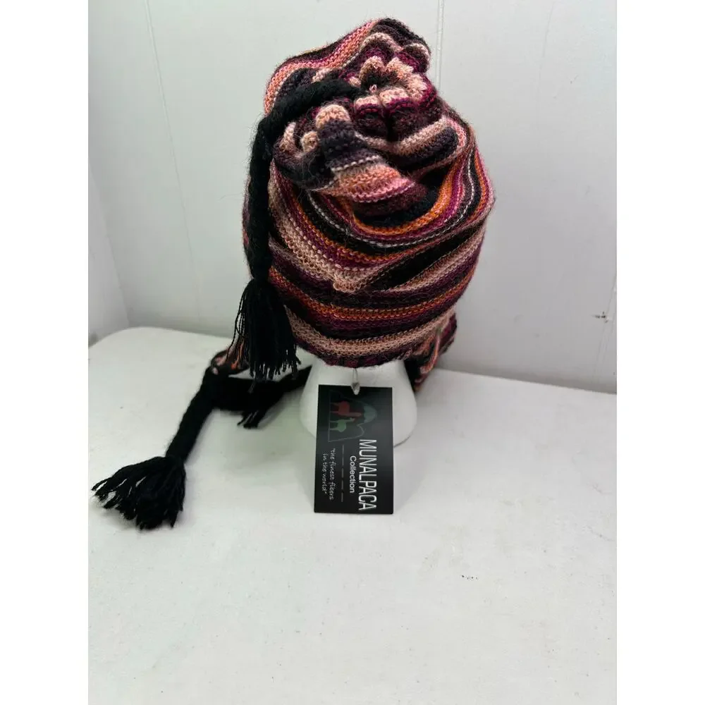 Manalpaca Unisex Peruvian Baby Alpaca Boho Hat Chullo with Earflaps NWT